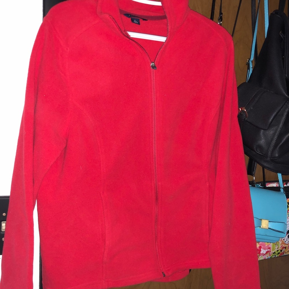 Red fleece lands end w collar jacket